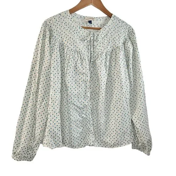 Universal Threads Womens Teal Floral Long Sleeve Tie Front Blouse Size Large - Picture 1 of 14